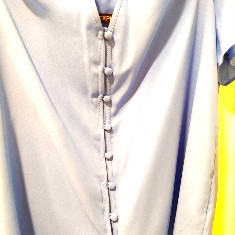 Euc Express Cold Shoulder Light Blue Button Down … - image 6